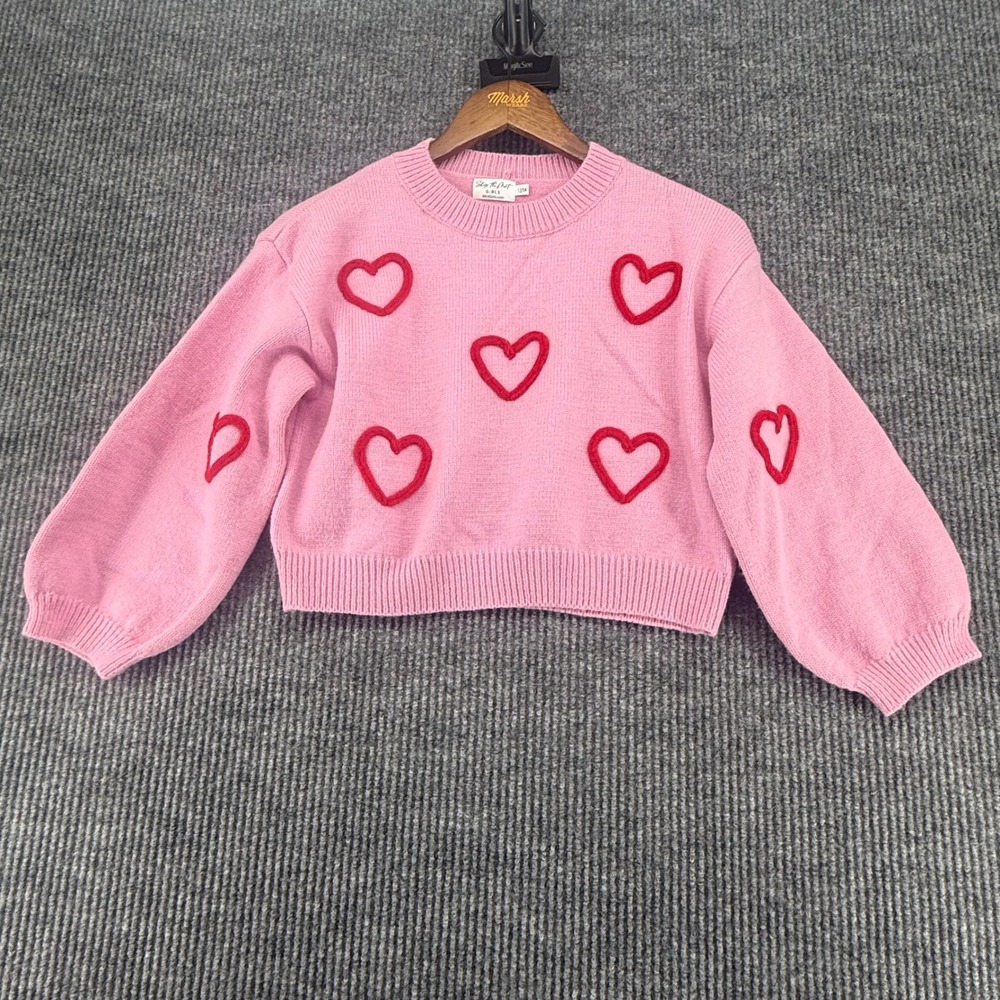 Shop the Mint Heart Sweater Girls 12/14 Pink Excellent Long Sleeve Knit Crewneck